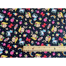 Jojo Siwa Ice Cream Unicorn Love Emoji Rainbow in Black FQ Cotton Fabric