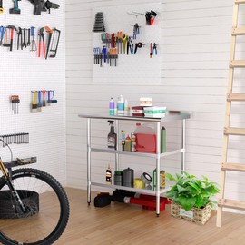 Chingoo Stainless Steel Work Table 24x36 Inch with 2 Adjustable Undershelves & Backsplash, Heavy-Duty Prep Table for Commercial Kitchen, Restaurant, Garage, Outdoor