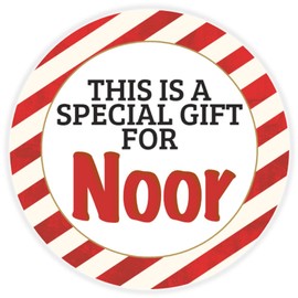 This is a Gift for Noor - 100 Pack Circle Stickers 3 Inch - Candy Cane Merry Christmas Gift Tag Present Tree Holiday Custom Name Santa Claus