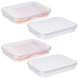 Suclain 4 Pieces Bacon Keeper Plastic Deli Meat Saver with Lids Airtight Cold Cuts Cheese Container for Fridge Food Refrigerator Storage Box Shallow Low Christmas Cookie Holder