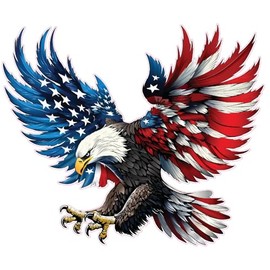 Patriotic Bald Eagle American Flag Vinyl Decal Sticker, Outdoor 3 Year Warranty (36" x 31" lam)