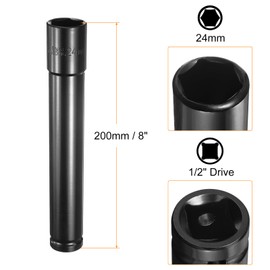 HARFINGTON Deep 6-Points Impact Socket 1/2" Drive 24mm Metric Socket 8" Length with 1/4" Hex Shank Adapter, CR-V Steel Socket Adapter Accessory Tool Set Kit for Hex Bolts Nuts