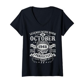 Womens Legends Were Born in October 1948 Vintage 77th Birthday Men V-Neck T-Shirt