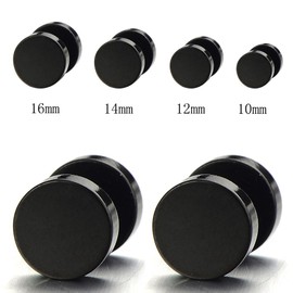 5MM Black Screw Stud Earrings Men, Stainless Steel Cheater Fake Ear Plugs Gauges Illusion Tunnel