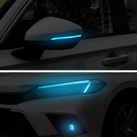 TOMALL 3 Pair Headlight Fog Light Rearview Mirror Light Vinyl Films Smoke Tint Compatible with Honda 11th Gen Civic 2022-2025+ Light Transmission Tint Wrap Exterior Sticker Decorations Trim (Blue)