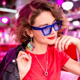 HJZHII 80s 90s Retro Cassette Tape Earrings, 3 Pairs Vintage Cassette Tape Earrings Neon Earring for Women Retro Geometric Drop Dangle Earring for 80s 90s Cosplay Party Outfit Gifts