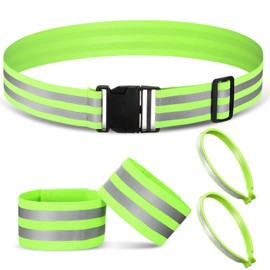 Boyiee Reflective Bands Set Including Reflective Armband Reflective Safety Belt Trouser Clip Reflectors Jogging Set for Cycling Jogging Hiking (Neon Green)