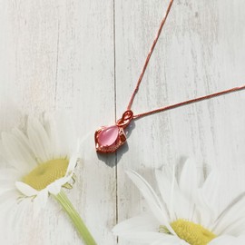 Dishowme Rose Quartz Pendant Necklace, Pink Crystal, Teardrop Chain, Natural Gemstone Healing Chakra, Opal Stone Jewellery for Women Girls (Rose Gold B)