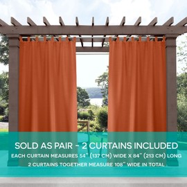 Exclusive Home Cabana Solid Indoor/Outdoor Light Filtering Hook-and-Loop Tab Top Curtain Panel Pair, 54"x120", Mecca Orange