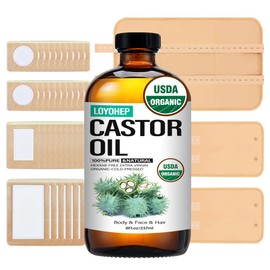 40Pcs Castor Oil Pack Wrap and Disposable Castor Oil Pathes for Belly Button-Stomach-Knee-Feet&Whole Body,with Organic Castor oil Cold Pressed Unrefined Glass Bottle,castor oil for Hair Growth