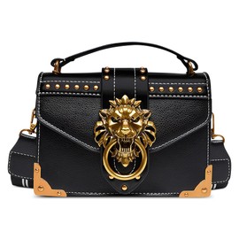 DEEVORCA Fashion Women Shoulder Bags Vintage Metal Lion Head Decoration Casual Crossbody Bag Dating Work Party Travel Women's Shoulder Messenger PU Leather Handbags Black