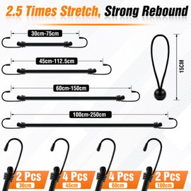 Set of 12 Elastic Straps with Hooks, in 4 Lengths, Waterproof Tarpaulin Tensioners with Strong Tensioning Straps, Elastic Luggage Tensioners, Expander with Hooks for Loading Secures (30 cm, 45 cm, 60