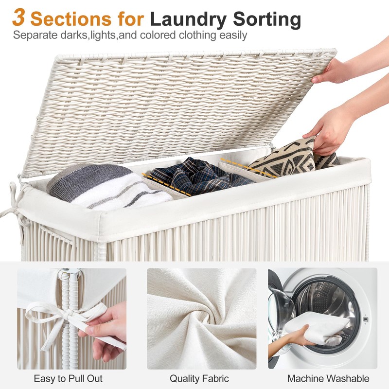 WOWLIVE Laundry Hamper with Wheels, 160L Handwoven Rolling Laundry Basket