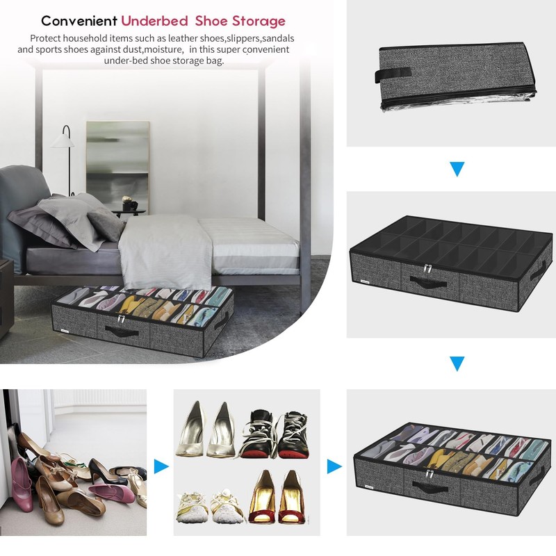 Onlyeasy Sturdy Under Bed Shoe Storage Organizer Fit 16 Pairs,