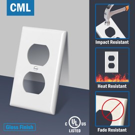 CML Duplex Outlet Covers, 50 Pack Electrical Outlet Wall Plate, 1-Gang Switch Plates, Dual Receptacle Faceplate, Standard Size 2.76’’ x 4.5’’, Impact Resistant, UL Listed, White, Contractor Pack