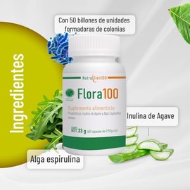Nutrasien100 Flora100 Probióticos Prebióticos Veganos Billones Ufc Inulina Agave Espirulina Flora Intestinal Cápsulas Apoyo Digestivo Gluten Lácteos