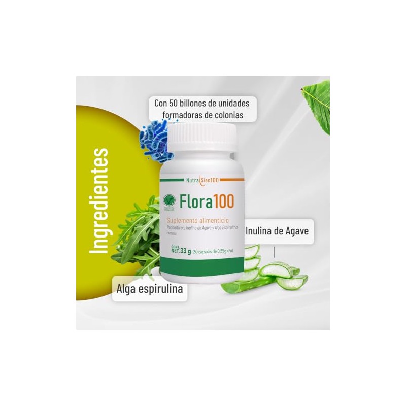 Nutrasien100 Flora100 Probióticos Prebióticos Veganos Billones Ufc Inulina Agave Espirulina