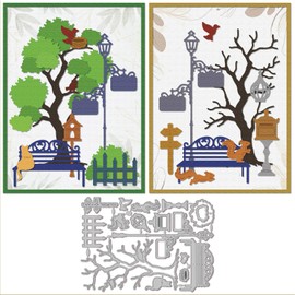 GLOBLELAND Cutting Dies with Seasonal Park Tree Metal Street Lamp Sign Mailbox Bench Punching and Embossing Stencil Bird Cage Squirrel Paper Punches for Scrapbooking Crafts Paper Cards