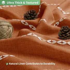 eachope No Hook Extra Long Shower Curtain Set with Snap-in Liner,Linen Textured Thick Striped Fabric with Tassels,Boho Chic Modern Farmhouse Bathroom Curtain,Water-Repellent,Orange,71x86