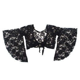 BellyLady Belly Dance Costume, Rose Lace Top, Flared Sleeves, Nine Colors Available - blk