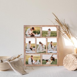 YESKAY 4x6 Picture Frame Collage for Wall Decor, Multiple Photo Collage Frames with Tempered Glass, 7-Opening for 4 x 6 Picture Frames, Rustic Brown, 1 Pack