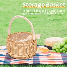 Ksrnsne Woven Flower Basket Rattan Storage Basket Flower Girl Hand Basket Handmade Flower Basket with Bow, L