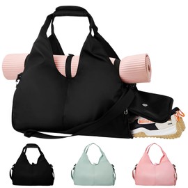 KYYLZ Sporttasche Damen Yogatasche Groß,Sporttasche Reisetasche mit Schuhfach,Wasserdicht Tragetasche für Yogamatten,Schwimmtasche Sport Gym Yoga Bag für Yogamatten & Yoga-Zubehör für Damen Schwarz