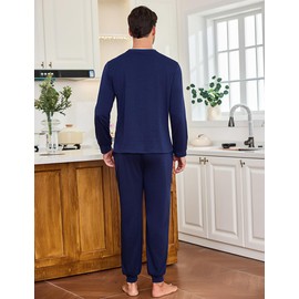 Aseniza Men's Pyjamas Long Cotton Nightwear Set Pyjamas Winter Pyjamas Men, darkblue, M