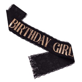 Birthday Girl Sash, Black Lace Rose Gold Word Glitter Sash, Happy Birthday Princess Party Decorations, Women's Birthday Party Supplies, 16, 18, 21, 30, 40, 50 or Any Other Birthday Party（Double lace ）