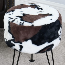 Home Soft Things Cow Flower Type Ottoman Bench 13" x 13" x 17" Round Footrest Upholstered Mink Fabric Decor for Living Room End of Bed Entryway or Bedroom Sitting Stool with Storage Need Assemble