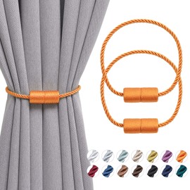 Pretty Jolly Magnetic Curtain Tiebacks Handmade Fabric Rope Curtain Tiebacks Simplicity Decorative Curtain Drape Tie Back for Home & Office Window Drapery, Orange, Pack of 2