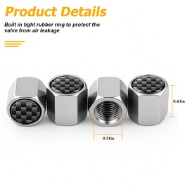 TNAIYH 4PCS Car Tire Valve Stem Caps, Aluminum Alloy Carbon Fiber Vehicle Air Valve Covers with Rubber O-Ring, Automotive Wheel Stem Caps Accessories, Universal for SUVs Trucks Bikes (Silver)
