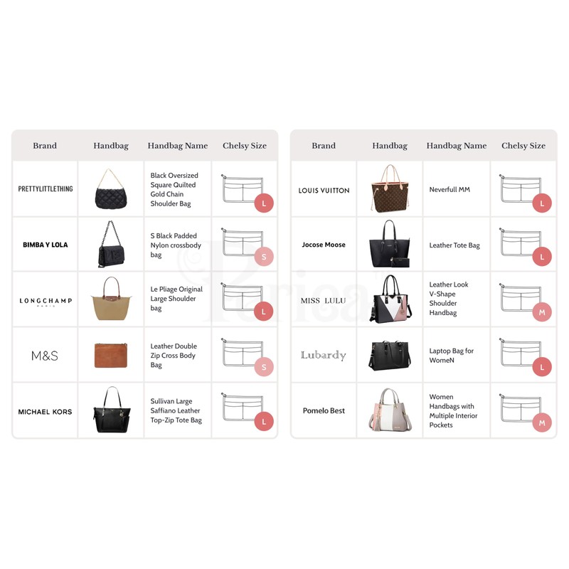 Periea Chelsy Handbag Organiser Insert (Black with Multi-Coloured Polka-dots, Large)