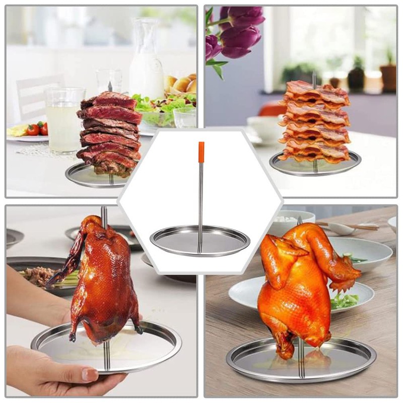 Vertical Skewer Stainless Steel Chicken Roaster Stand Barbecue Grilling Rack