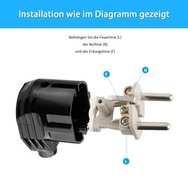 Schuko plug, power plug with strain relief, earthing contact plug with kink protection sleeve, splash-proof and durable, shatterproof, plug 250 V, 3 pieces, black