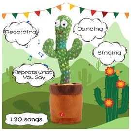 Dancing Cactus Electronic Talking Plush Toy with Lighting, Singing Cactus Recording and Repeats What You Say, Cactus Plush Toy for Children Family Decoration Fun Toys -120 Songs