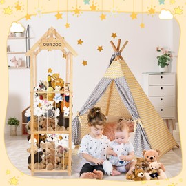 HOMIEE Stuffed Animal Storage Organizer, Wood Stuffed Animal Zoo Toy Holder for Playrooms, Bedrooms, Nursery Room