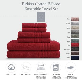 Ella Jayne Turkish Cotton 6 Piece Ensemble Towel Set - Red - Bath Towels for Hands, Face and Body - Ultra Plush and Soft