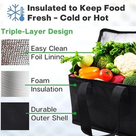 Foldable Car Cool Bag, 35 L, Camping Cool Bags with Reinforced Base, Extra Stable, Ideal as a Shopping Bag, Insulated Bag for Picnic, Lunch Bag, Black