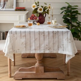Pahajim Square Table cloth Cotton Linen Tablecloth Waterproof Embroidery Modern Simple Style Table Cover for Kitchen,Garden,Outdoor Table Decoration(White,135 x 135 cm)