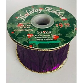 Holiday Ribbon 10 Yds Purple W Gold Indoor Great for Garland Trim& Packaging