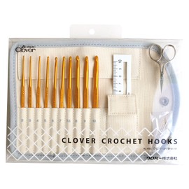 Clover Crochet Set 43-405 - Juego de 10 agujas de ganchillo, 3 mini tijeras de punto calibre de ganchillo