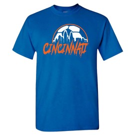 Cincinnati Soccer Skyline Men's Fan T-Shirt (Royal Shirt, 2XL)