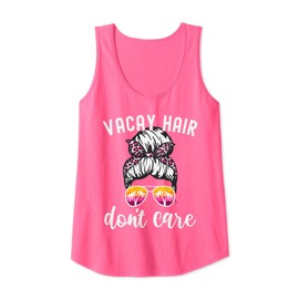 Womens Funny Vacation Beach Summer Vacay Hair Don't Care Tank Top
