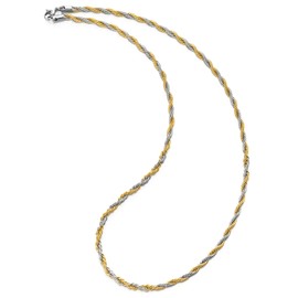 COOLSTEELANDBEYOND Mens Womens Stainless Steel Rope Chain Necklace, Silver Gold Two-tone, 24 inches, Metal, No Gemstone