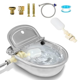 Automatic Water Dispenser for Dogs, Animal Drinking Water Bowl with 2 Float Valve,304 Stainless Steel auto self Filling Dog Water Bowl Dispenser Outdoor Livestock Water Bowl Kit for Chicken.