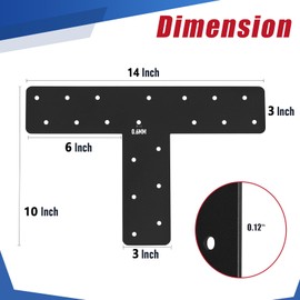 XIHUWZ 4 Pcs T Post Bracket,13"x3"T Flat Mending Plate Joining Brackets, Connecting Brackets, T Shape Strap Plate Fit 4x4,6x6 for Repair House,Pavilion,Truss framing