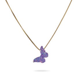 Purple Lilac Opal Butterfly Necklace Gift for Women Girl Teens Delicate Synthetic Opal Jewelry Gold Filled Box Chain 16 + 2 Inch Extension