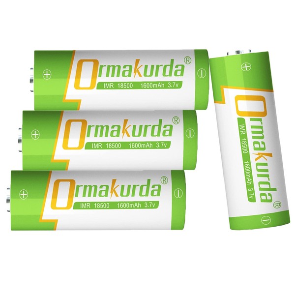 Ormakurda 18500 Rechargeable Batteries, 3.7V 1600mAh Li-ion IMR 18500 Battery