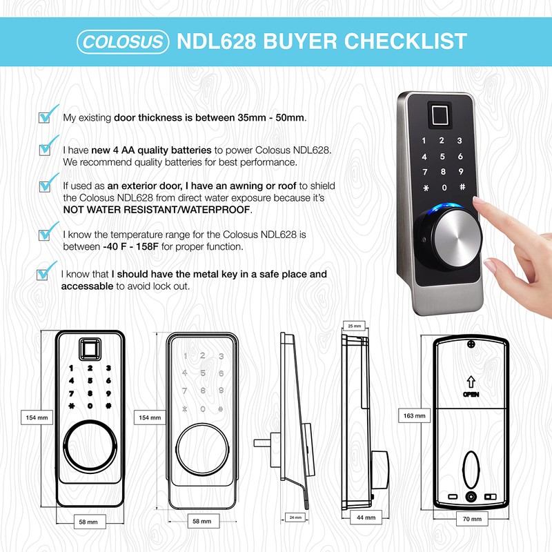 Colosus NDL628 Keyless Trusted Deadbolt Smart Door Lock, Biometric Fingerprint